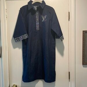 Navy Blue Tunic Designer Inspired Dress with Silver Accents